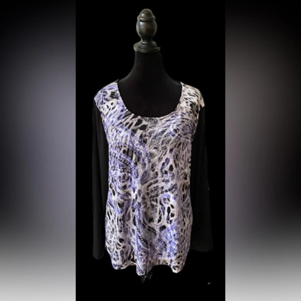 Chico’s: Black, White & Blue Paisley Pattern Blouse
